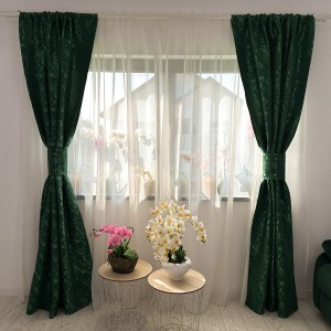 Set 2 draperii din Jacquard, 400x165cm, cu rejansa pentru sina, Verde Smarald