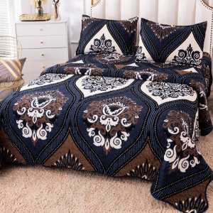 Cuvertura pat dublu, matlasata, din Catifea, 3 piese, 230x250cm, Bleumarin - Negru, model elegant