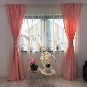Draperie din Jacquard, 200x170cm, cu rejansa pt sina , Roz Somon