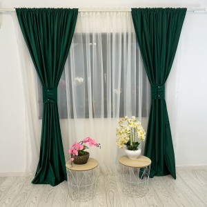Set 2 draperii Blackout din catifea Verde Smarald - 150x218cm, cu rejansa pentru sina