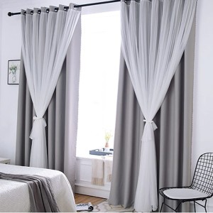 Draperie 2 in 1 cu perdea - 140cm latime x 200cm inaltime, cu tiv lat , Gri-Alb