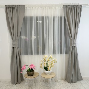 Set 2 Draperii Blackout Satinat, 120x232cm, cu rejansa pentru bara, Gri deschis