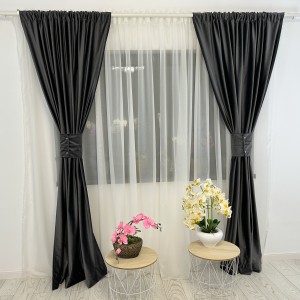 Set 2 Draperii Blackout din catifea Bej, 140x240cm, cu tiv lat