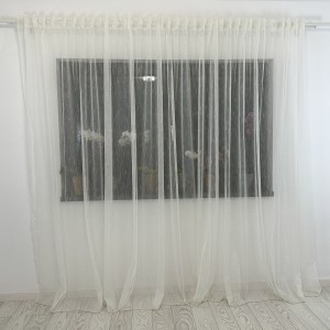 Set 3 bucati Perdea simpla din in, Ivoire, 90cm latime x 1.8m inaltime, cu rejansa pentru sina
