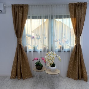 Set 2 draperii din Jacquard, 140x240cm, cu tiv lat, Mustar