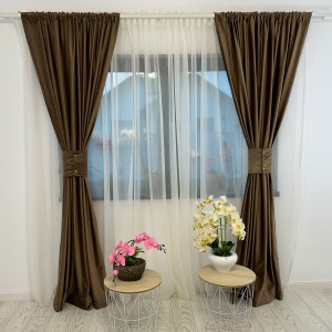 Set 2 draperii Blackout din catifea Maro - 140x240cm, cu rejansa pentru bara