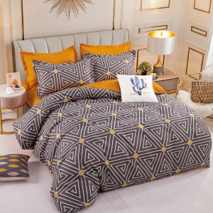 Lenjerie pat dublu,  FINET, 6 piese, cu ELASTIC, Jojo Home, Gri-Mustar, forme geometrice