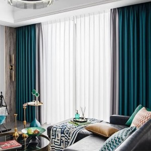 Set 2 DraperiI Blackout 80%, din Catifea, Bicolor - 100m x 180m , rejansa pt. sina, Turquoise - Gri deschis