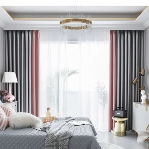 Set 2  draperii Blackout 80%, din Catifea, Bicolor,  Gri deschis - Roz,  1m latime x 2.3m inaltime, cu rejansa pt sina