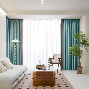 Set 2 Draperii Blackout 80%, din Catifea, Bicolor, Verde Aqua - Gri deschis, 1.4m latime x 2.55m inaltime, cu rejansa pentru bara