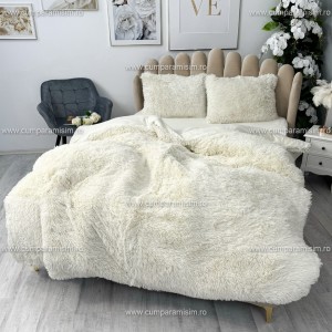 Lenjerie pat super pufoasa, COCOLINO Fluffy,  4 piese, crem