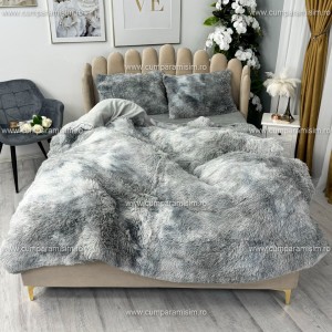 Lenjerie pat super pufoasa, COCOLINO Fluffy,  4 piese, Gri deschis degrade