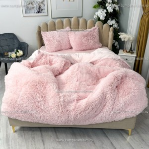 Lenjerie pat super pufoasa, COCOLINO Fluffy,  4 piese, roz