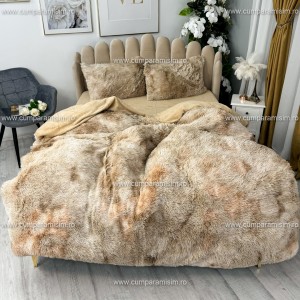 Lenjerie pat super pufoasa, COCOLINO Fluffy,  4 piese, Bej inchis degrade