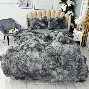 Lenjerie pat super pufoasa, COCOLINO Fluffy,  4 piese, Gri inchis degrade