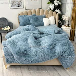 Lenjerie pat super pufoasa, COCOLINO Fluffy,  4 piese, gri albastrui