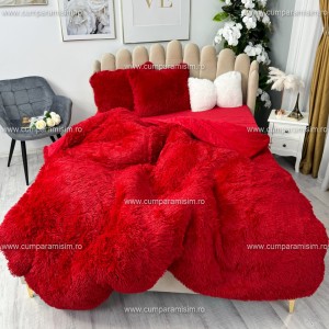 Lenjerie pat super pufoasa, COCOLINO Fluffy,  4 piese, rosu