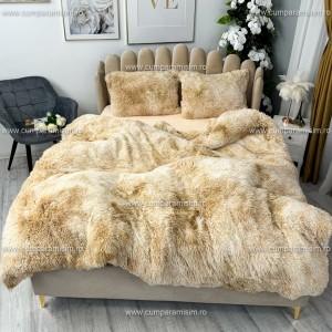 Lenjerie pat super pufoasa, COCOLINO Fluffy,  4 piese, Bej deschis degrade