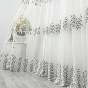 Set 2 bucati Perdea Marcia din Tulle cu Broderie, model elegant, Alb - Gri, 2m latime x 2m inaltime, cu rejansa pentru sina