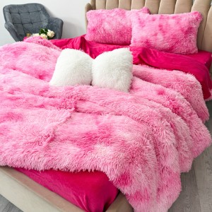 Lenjerie pat super pufoasa, COCOLINO Fluffy,  4 piese, roz degrade