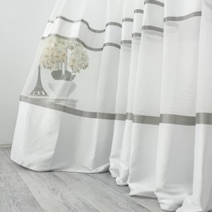 Perdea Diamond din Matase cu Banda Satinata - 5m latime x 232cm inaltime x rejansa pt bara, Alb - Gri