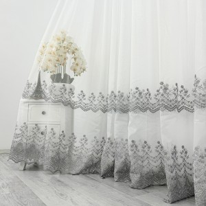 Perdea Melisa din Tulle cu Broderie - 140m latime x 200cm inaltime ,Tiv lat , Alb - Gri