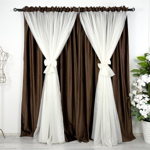 Set 2 bucati de  Draperie 2 in 1 cu perdea, Maro - Ivoire - 2 m latime x 2.32 inaltime , rejansa pt. bara 