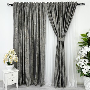 Draperie Catifea cu insertii aurii, Gri v2, 200cm latime x 232cm inaltime, cu rejansa pentru bara