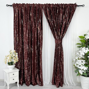 Set 2 Draperii Catifea CRETA cu insertii aurii - 200cm x 232cm ,Rejansa pt. bara ,  Visiniu - V10