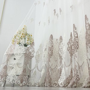 Perdea Emerald din Tulle cu Broderie, model elegant, Alb - Roze, 140cm x 220cm , Rejansa pt. sina