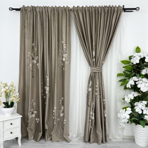 Set 2 draperii Catifea Pictata Manual, Bej, flori, 2m latime x 2.55m inaltime, cu rejansa pentru SINA