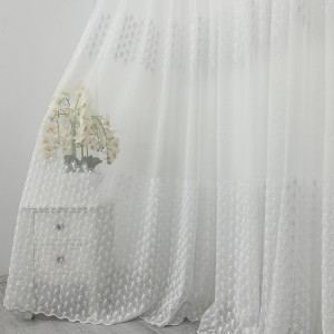 Perdea Jasmine din matase Brodata, model cu frunze, Alb, 2M latime x200cm, inaltime cu rejansa pentru BARA