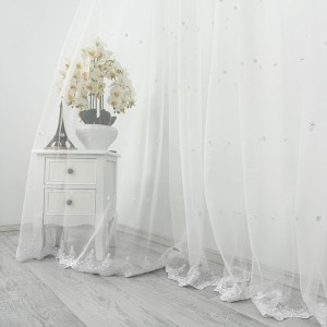 Perdea Fulgi de Nea din Tulle cu Broderie, Alb, 5m latime x 232cm inaltime, cu rejansa pentru bara