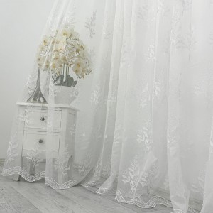 Perdea Nature din Tulle cu Broderie - 500cm x 232cm , rejansa pt.bara , Alb