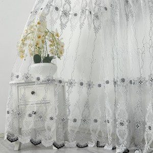 Perdea Merry din Tulle cu Broderie , model elegant, Alb - Negru- 200x270 cm , rejansa pt. bara 