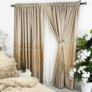 Set 2 Draperii Elite, tip panou 300cm x 232cm, rejansa pt bara, Bej cu Auriu