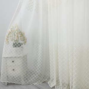Perdea Cicek din Tulle cu Broderie - Ivoire, 5m latime x 232cm inaltime x rejansa pentru bara