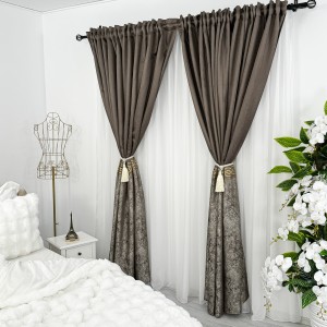 Set de 2 bucati de Draperie Royal, tip panou 3 metri latime x 232cm inaltime x rejansa pt bara, Gri cu Auriu