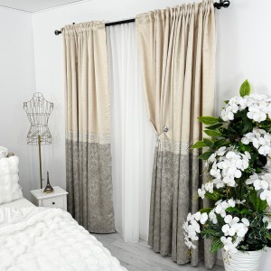 Set 2 Draperii Royal, tip panou 300cm latime x 232cm inaltime,Rejansa pt. bara , Bej cu Gri si Argintiu