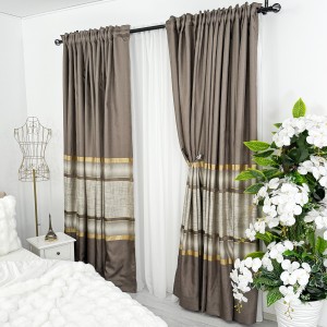 Set 2 bucati de Draperie Elite, tip panou 3 metri latime, Maro cu Auriu, 200cm latime x 232cm inaltime, cu rejansa pt bara