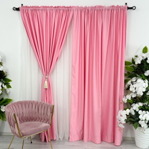 Set 2 draperii Soft Touch, Roz, 2m latime x 232cm inaltime, cu rejansa pentru bara