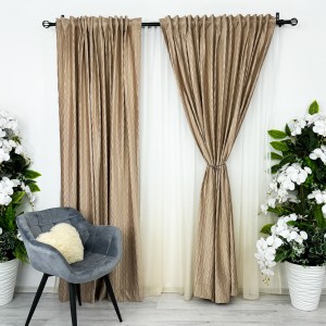 Set 2 Draperii din Catifea Plisata cu opacitate ridicata -2m latime x 2.32m inaltime , Rejansa pt. bara , Bej gold