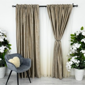 Set 2 Draperii Catifea cu model Venti -200cm x 232cm , Rejansa pt. bara ,Bej Nisip