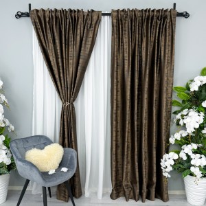 Set 2 Draperii Catifea cu model Venti - 200cm x 232cm , Rejansa pt. bara , Maro inchis
