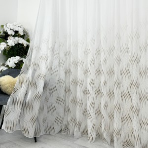 Perdea din Voal imprimat - 5m latime x 2.32m inaltime x rejansa pt bara, Alb cu buline Bej si Maro