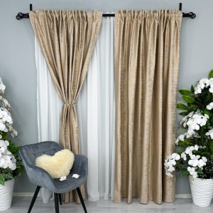Set 2 Draperii Catifea cu model Venti - 2m x 232cm x rejansa pt bara, Bej