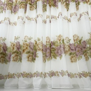 Perdea din Voal imprimat -500cm x 232cm ,rejansa pt. bara , Alb cu flori de toamna