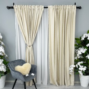Set 2 draperii din Catifea Plisata cu opacitate ridicata, Crem - 2m latime x232cm, cu rejansa pentru bara