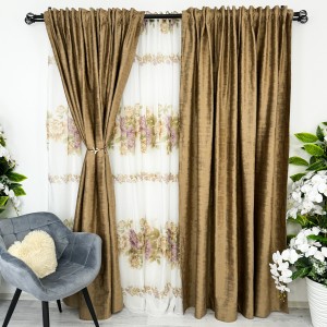 Set 2 Draperii Catifea cu model Venti - 200cm x 232cm ,  Rejansa pt. bara , Maro deschis