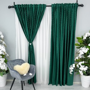 Set 2 Draperii din Catifea Plisata cu opacitate ridicata, Verde Smarald, latime 1.4m x 2m inaltime, cu rejansa pt sina